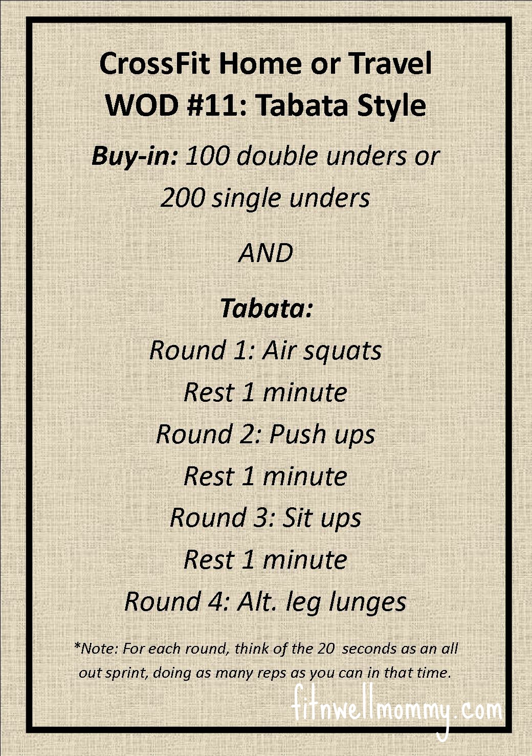 Tabata Tuesday Crossfit Home Or Travel